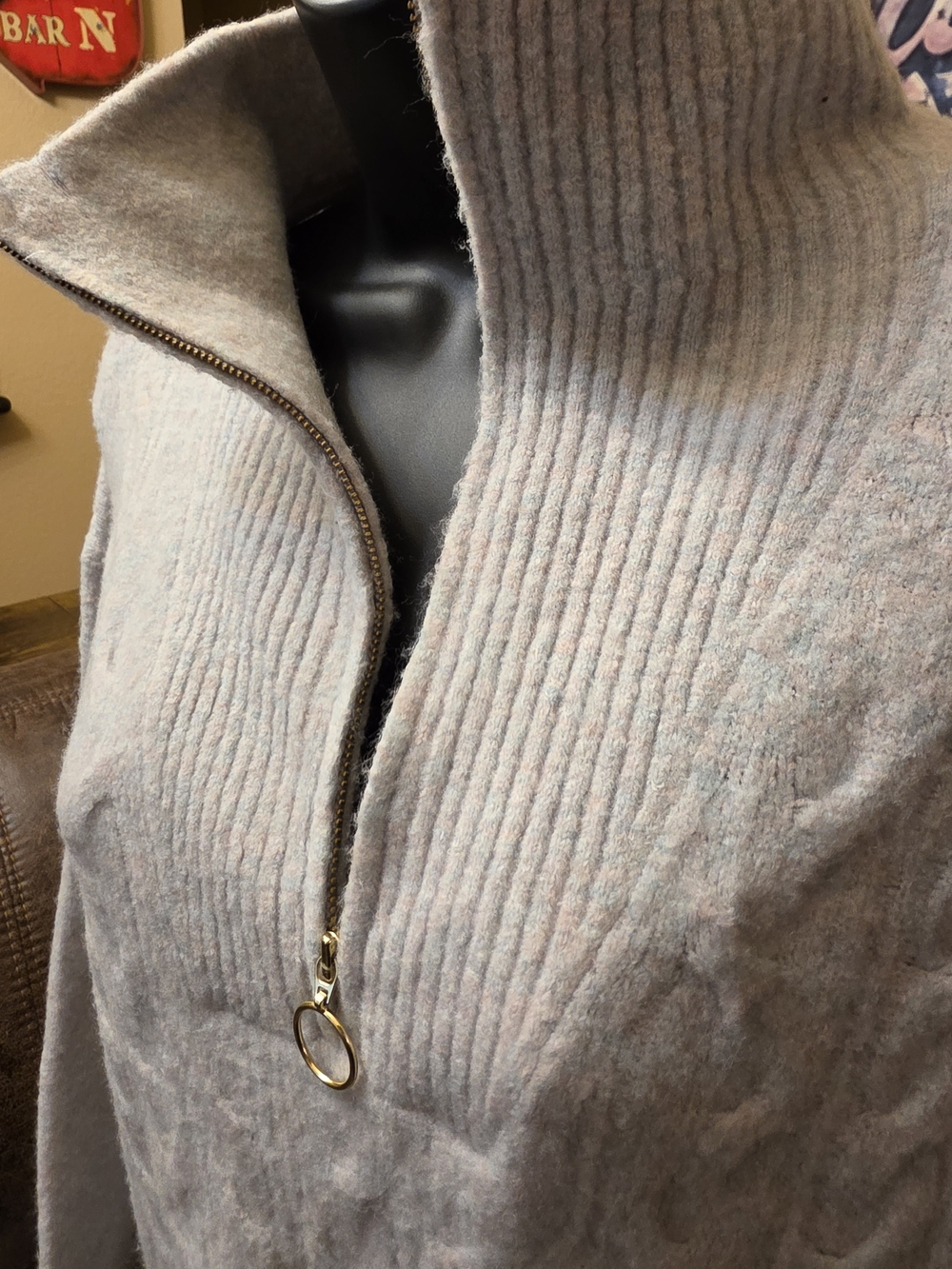J. Crew Ribbed Half‑Zip Cowl Sweater in Light Blue & Pink Sz LARGE